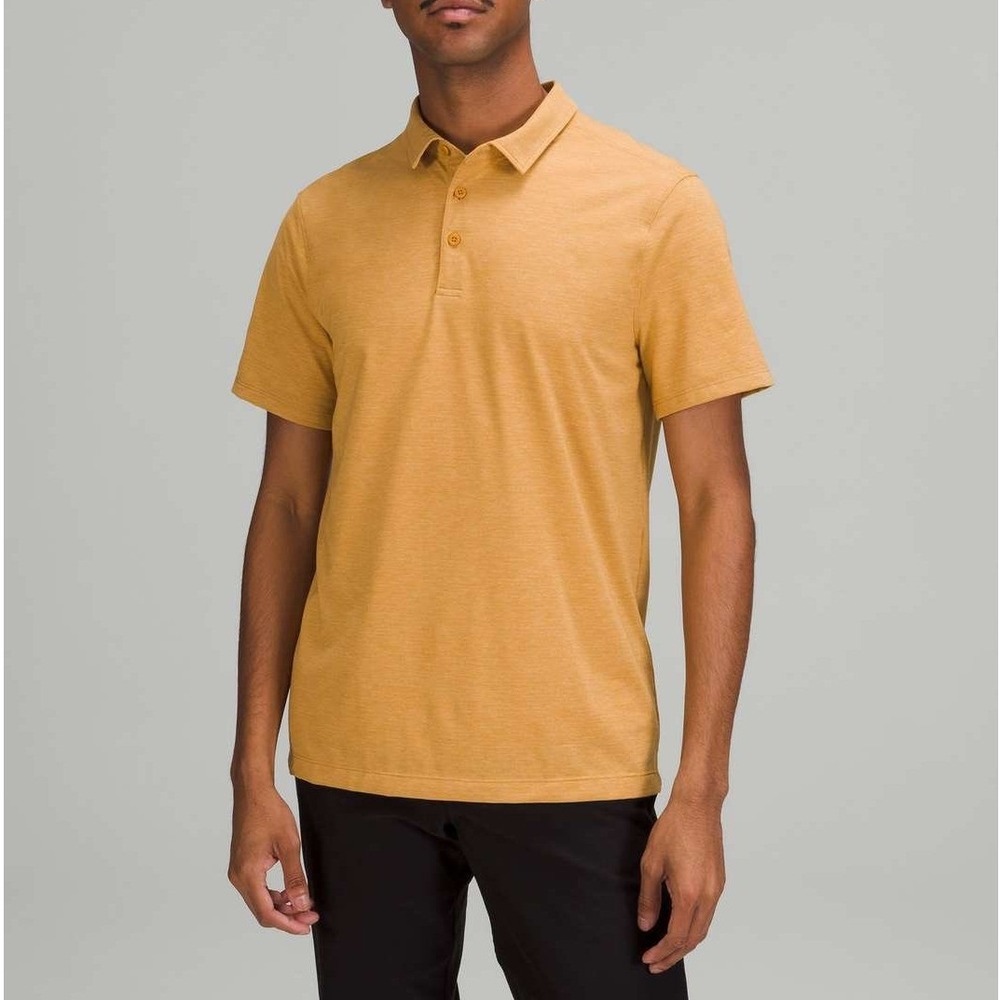 Lululemon Evolution Polo Mens Large Yellow Heathered Parachute Slim Silverescent